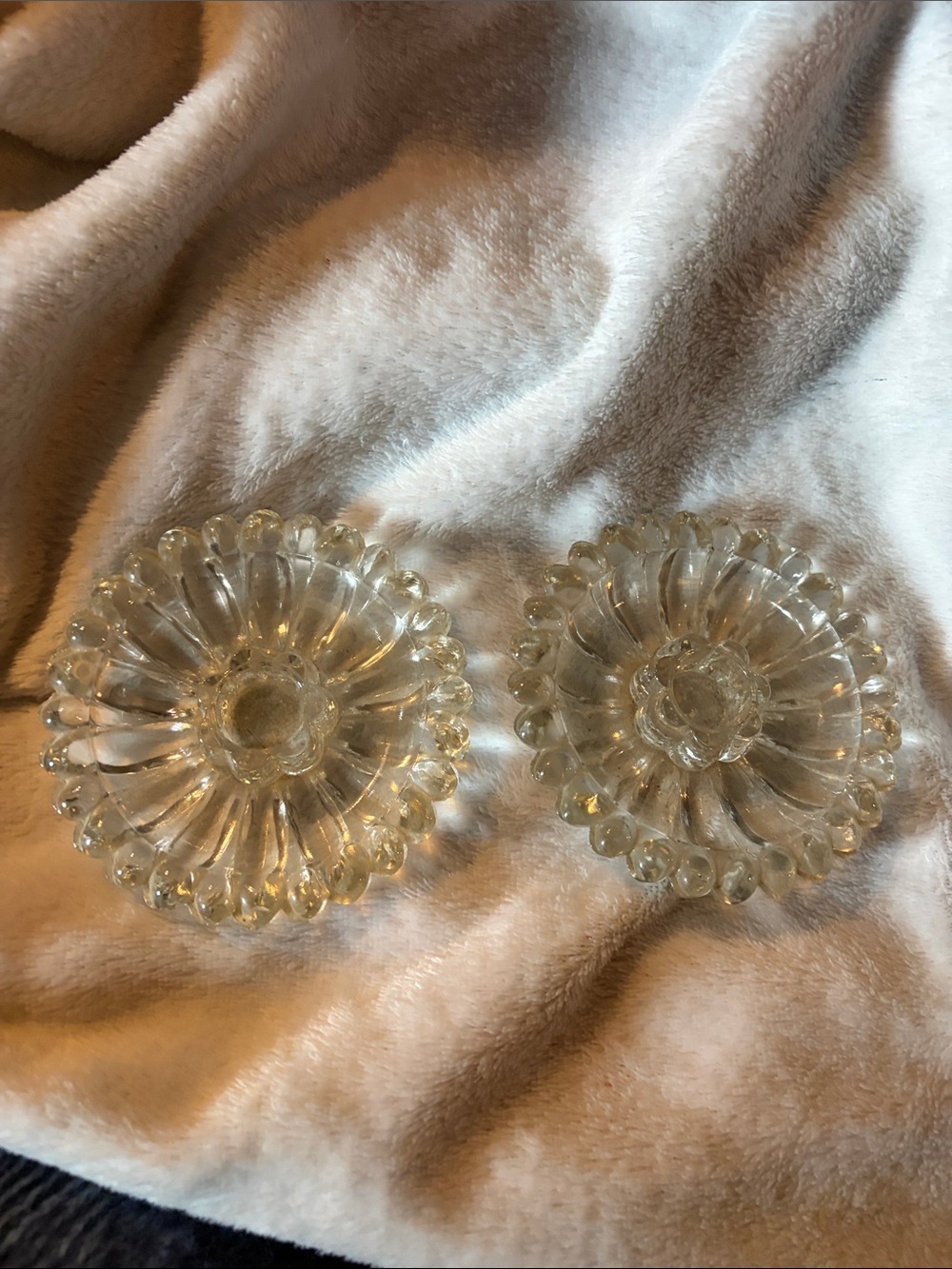 Clear Crystal Floral Sunflower Candlestick Holders - Set of 2